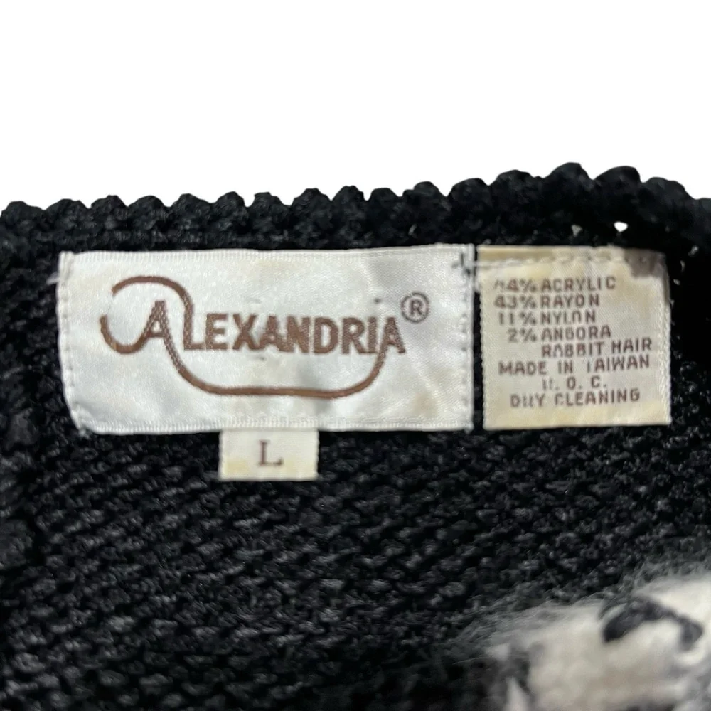 VTG Alexandria Sweater Womens Large Bold Color Block Angora 80s Statement
